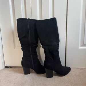 Black Suede Knee-High Boots